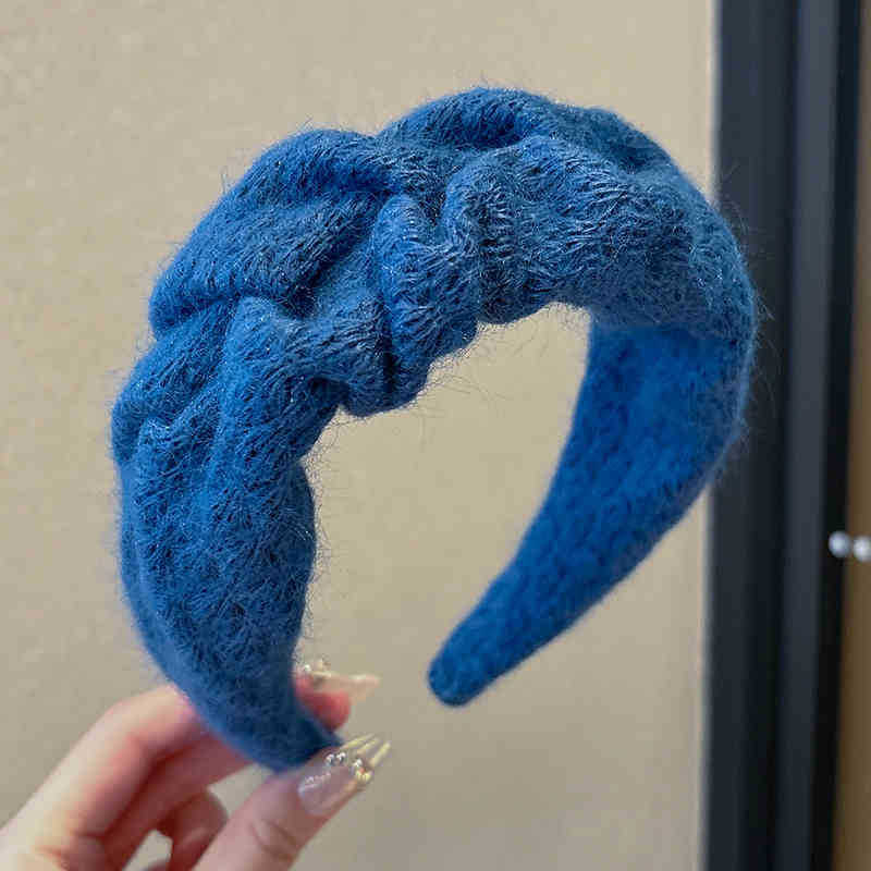 Otoño y invierno de alta sensibilidad para el cabello de mujeres cráneo alto borde amplio agujero de punto de banda de cabeza muestra cara pequeña gris ensanchada banda de cabello