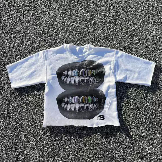 Urban Graphic Teeth Print Loose Fit Hip Hop Streetwear Couple Tee Funny Creative T-Shirt for Men