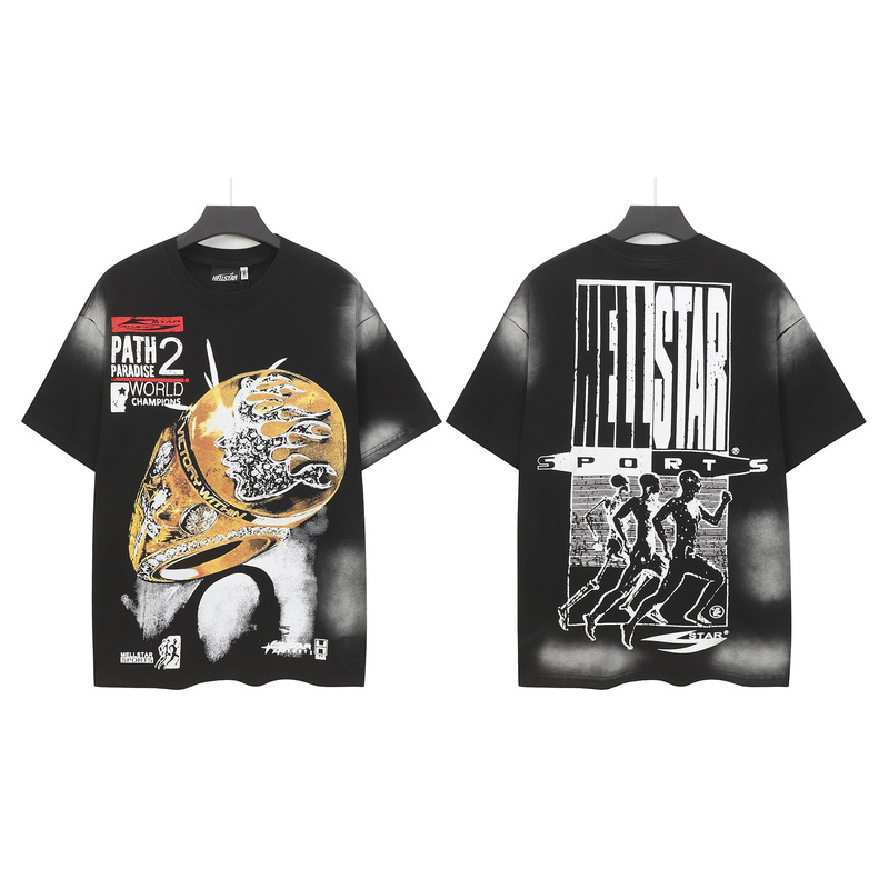 クロスボーダー Hellstar Tシャツ 2025年夏 欧米トレンドブランド レタープリント ゆったり半袖Tシャツ 男女兼用|undefined