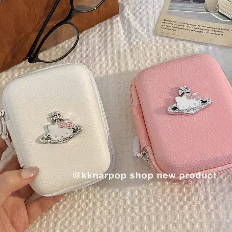Girly Digital Camera Bag, Compact and Portable, Large Capacity, Cute Little Cat Design, Double-Layer Anti-Drop Data Cable Storage Bag