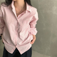 条纹衬衫女2025新款复古翻领单排扣气质上衣法式甜美衬衣
