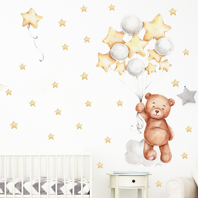 卡通墙纸小熊云朵星星墙贴画开关贴儿童房卧室幼儿园美化装饰贴纸