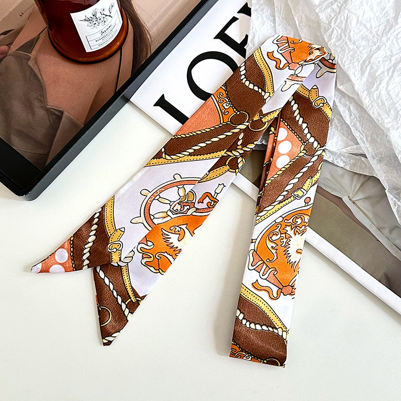 Pañuelo de seda largo, decoración de moda avanzada coreana, bufanda pequeña, bolsa de toalla de seda para mujer, cinturón de envoltura, turbante multiusos, cinturón para el cabello