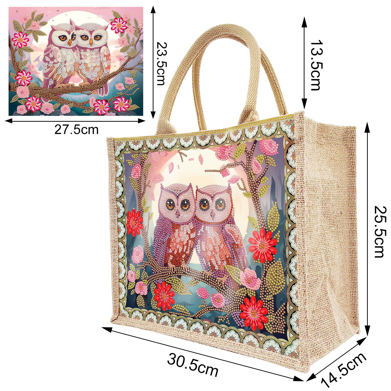 Accesorios para pintura con diamantes, bolsa de lona DIY para pintura con diamantes, bolsa de mano con diseño de animales y paisajes, con placa base reemplazable, un paquete con dos diseños.