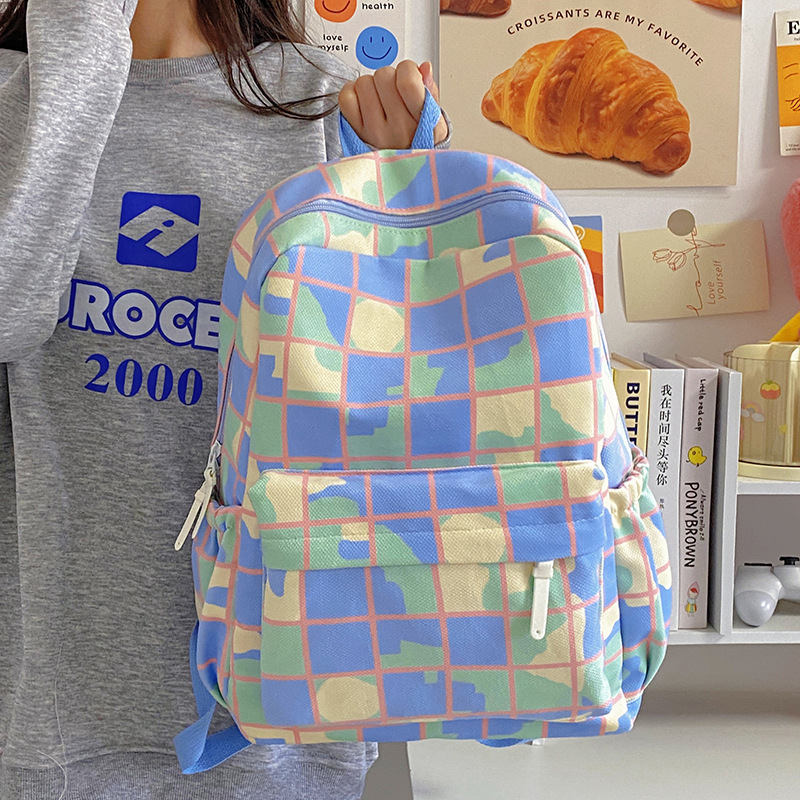 Nuevas mochilas escolares coloridas de gran capacidad con capacidad de celosía retro INS estudiantes mochilas escolares coreanas mochilas escolares de secundaria mochilas mochila