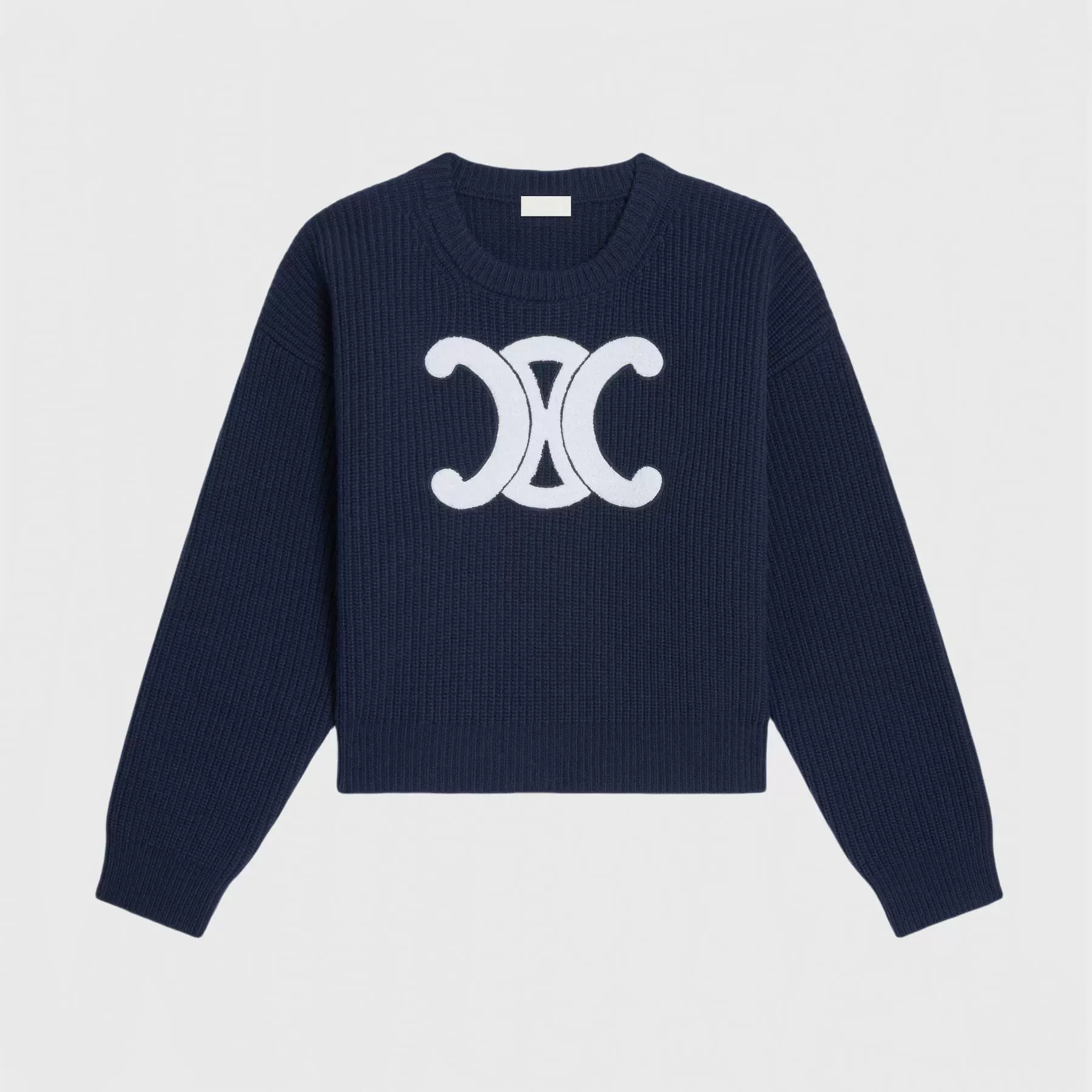 南油25秋季新款凯旋门徽标宽松休闲圆领长袖针织毛衣女现货发高领