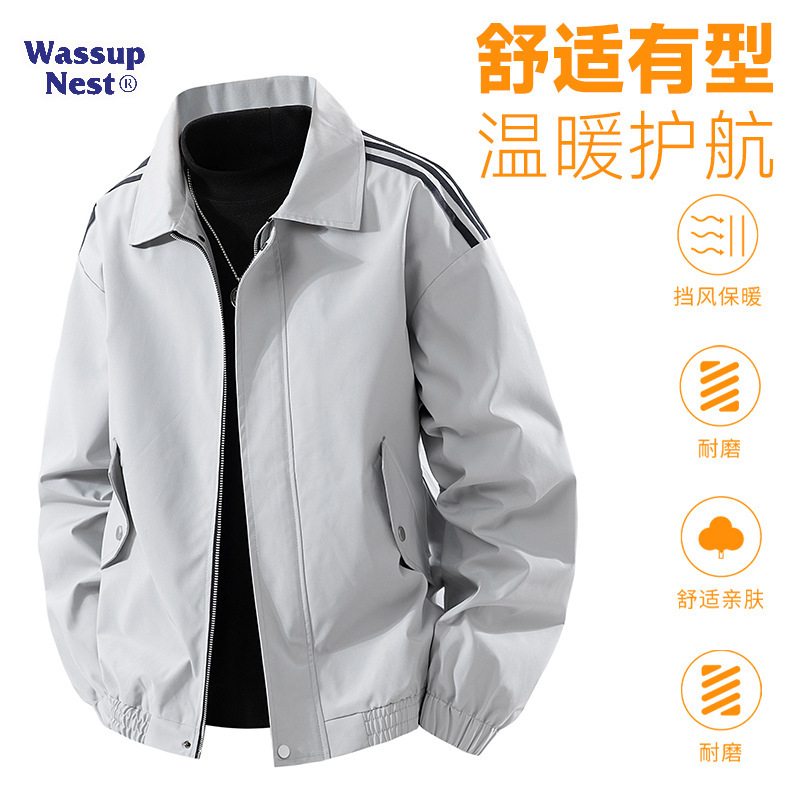 Wassupnest Spring and Autumn New Lapel Wine Red Jacket Men's Loose Couple Coach Jacket Pilot Jacket