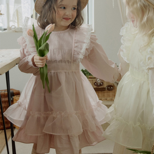 Girls' Dress 2024 Spring Strawberry Style Korean Children's Girls' Fleece Edge French Princess Style Princess Dress Pre-sale