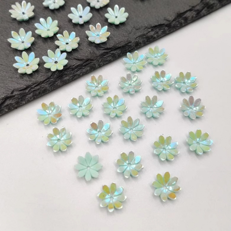 10mm Color Plated 8 Petals 8 Petal Resin Nail Art Accessories Electroplated Magic Color Aurora AB Nail Bowl Material