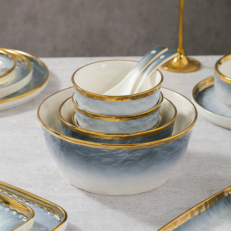 Creativa placa de cerámica de estilo japonés restaurante plato occidental plato de carne plato de desayuno plato doméstico plato de pasta vajilla de oro