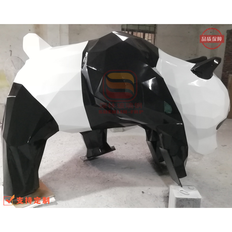 Creativa escultura de panda de fibra de vidrio animal tallado círculo de dibujos animados puerta de la tienda de drenaje modelado decoración cuadrada