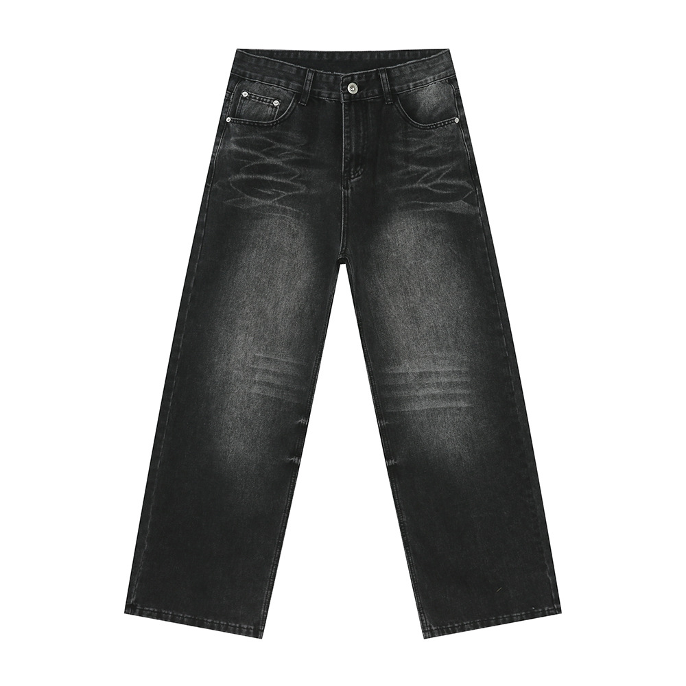 MTLCLOTHES Hombres| Nuevos productos de otoño retro lavados de agua gato barba textura piernas anchas sueltas sensación de caída de la moda jeans