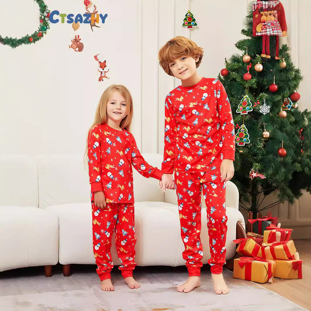 Christmas Snowman Snowflake Fawn Christmas family dress printed homestays pajamas_voghion.com