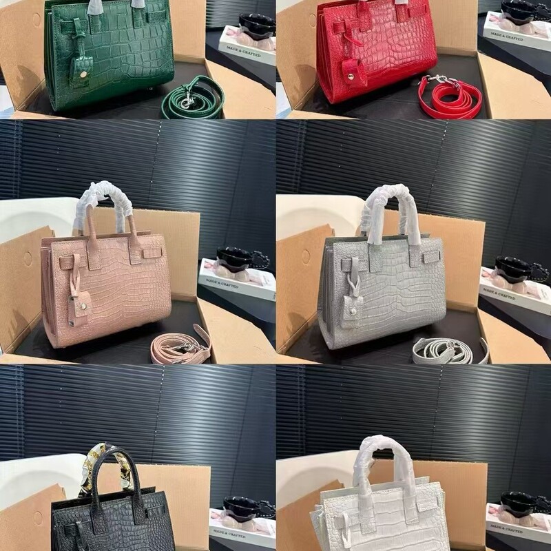 Ys Crocodile Pattern Cowhide Accordion Bag Handbag Versatile Small Square Bag Shoulder Crossbody Bag Commuter Briefcase