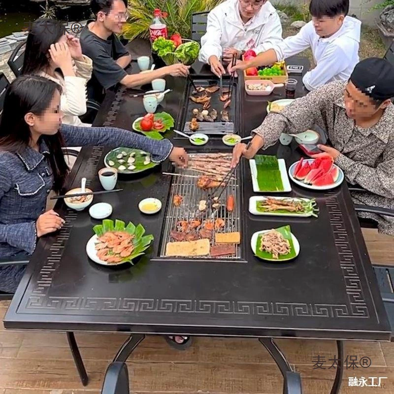 Столы и стулья для барбекю на открытом воздухе, вилла для отдыха на открытом воздухе, внутренний двор, открытый балкон, обеденный стол из литого алюминия, антикоррозийный электрический углерод, два пшеничных Taibo