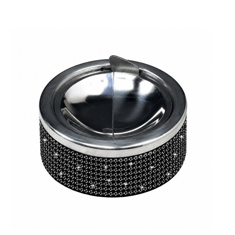 Stainless steel ashtray, creative and personalized, prevents ash from flying, high aesthetic value, inlaid with diamonds, suitable for hotels, homes, and offices