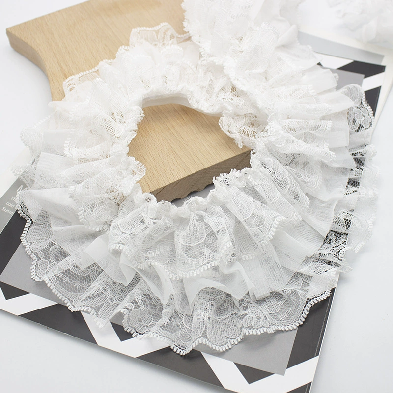 Пятно 10CM Трехслойная снежная пряжа белая эластичная складка кружева ручной ручной работы платье DIY юбка свадебная одежда