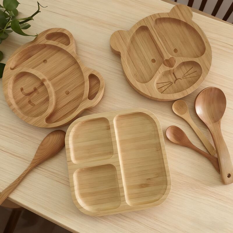 Cross-Border Hot-Selling Animal-Shaped Bamboo Dinner Plates, Baby Suction Bowls, Compartmented Bamboo Plates, Bowls, Forks, and Spoons, Children's Training Tableware Cross-Border Hot-Selling Animal-Shaped Bamboo Dinner Plates, Baby Suction Bowls, Compartmented Bamboo Plates, Bowls, Forks, and Spoons, Children's Training Tableware