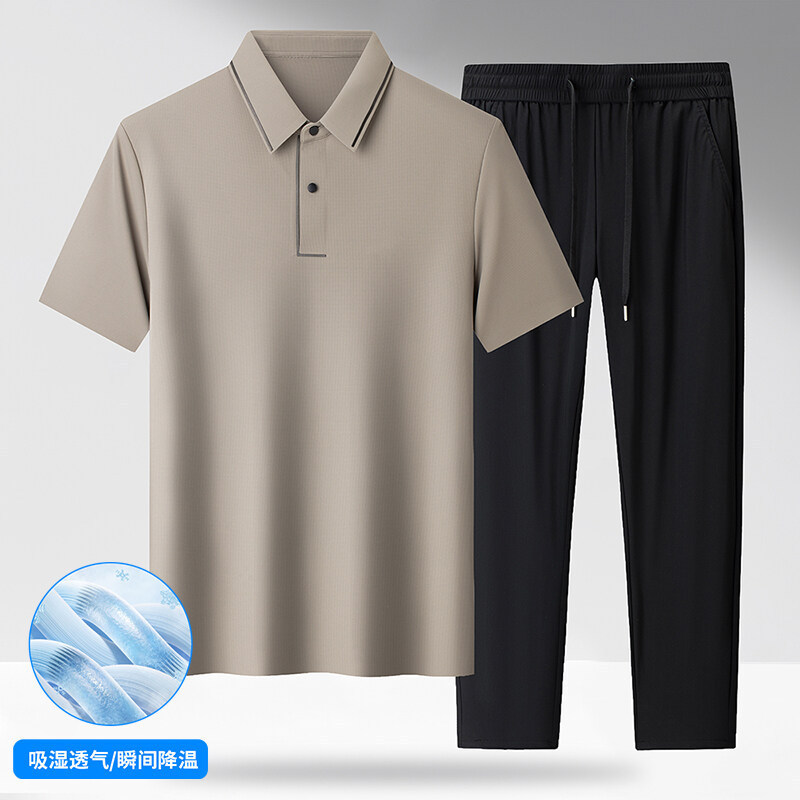 Men's Summer Ice Silk suit Middle-aged Dad Summer Short-sleeved T-shirt Middle-aged Men's Pants Two-piece Set Men's Summer Ice Silk suit Middle-aged Dad Summer Short-sleeved T-shirt Middle-aged Men's Pants Two-piece Set