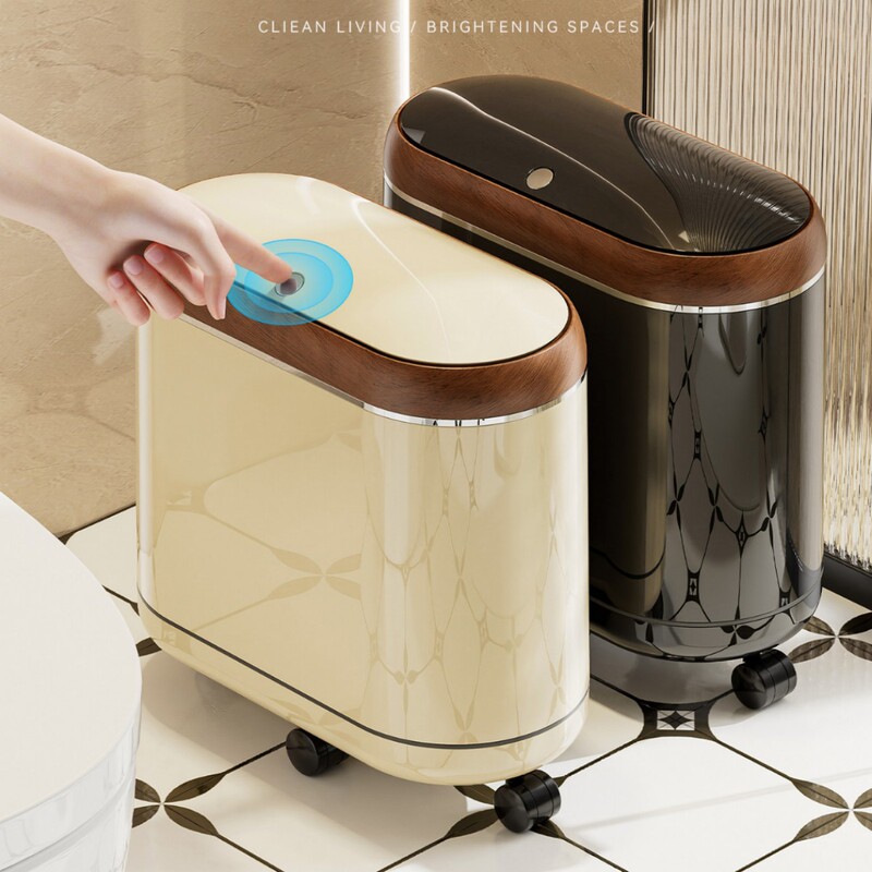 Narrow Gap Trash Can for Home Use, High Aesthetic Value, Large Capacity, with Lid and Wheels, Suitable for Bathroom and Living Room