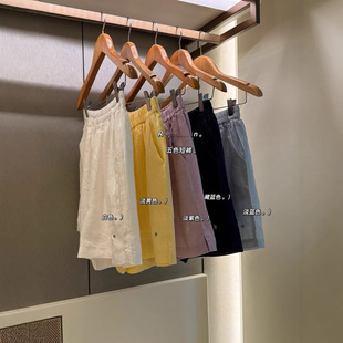 High-Quality Rl Pony Embroidered Shorts Slimming Wide-Leg Linen Elastic Waist Design Hot Pants for Women Summer