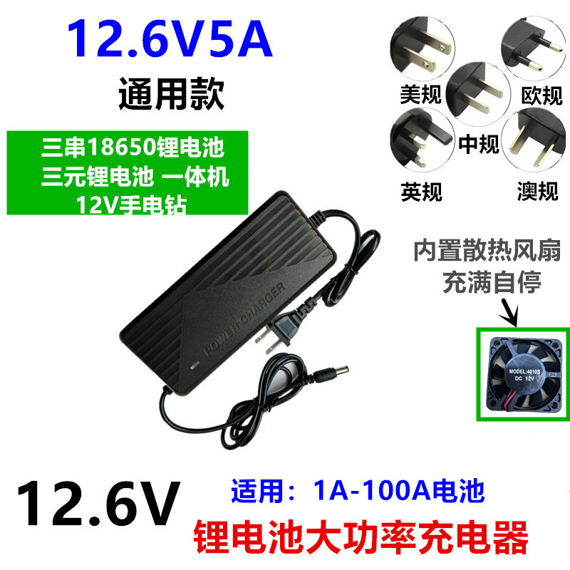 12.6V5A overcharge protection model 12.6V3A4A2A lithium battery 18650 12.6V5A charger with round port