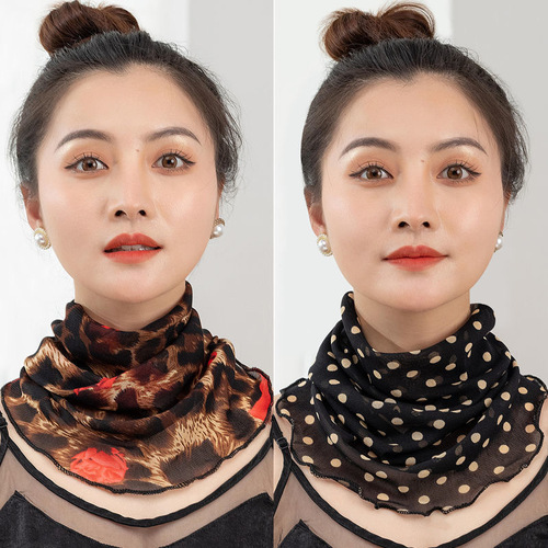 Summer Sun Protection Face Mask and Neck Gaiter for Women, Fashion Full-Face Covering, Thin Satin Scarf, New Versatile Model