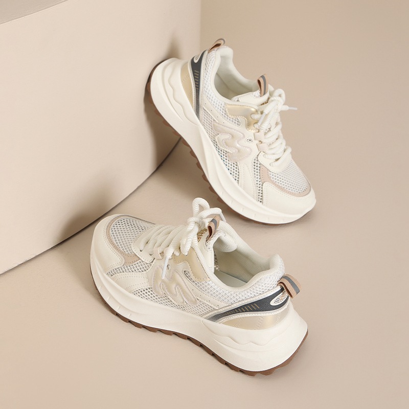 Giày sneaker nữ chunky đế dày tăng chiều cao 5cm, lưới thoáng khí, siêu nhẹ — IF11E màu be