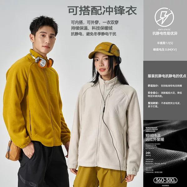 Anti-Static Fleece Jacket with Zipper Cardigan, Stand-Up Collar Sweatshirt, Plaid Velvet Warm Sports Jacket with Customized Logo