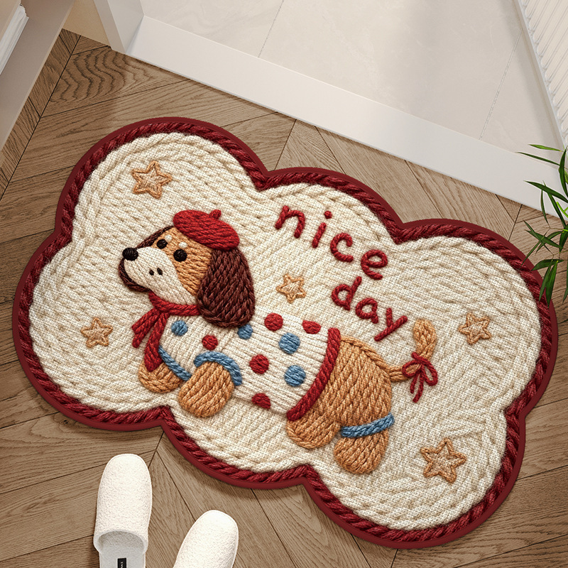 Entrance Door Mat, Bathroom Absorbent Foot Mat, Imitation Wool Diatom Mud Floor Mat, Cartoon Puppy Bathroom Floor Mat