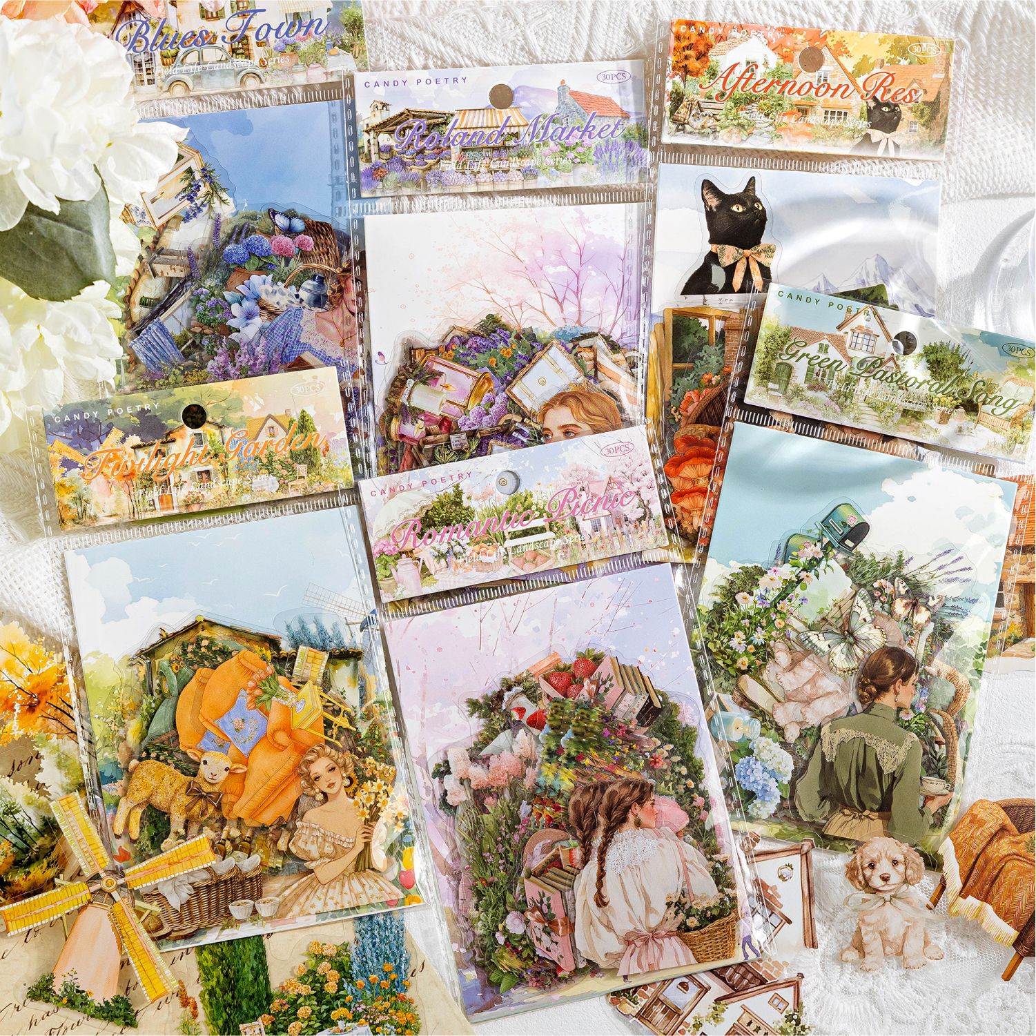 Poesía de azúcar PET paquete de pegatinas de vida de campo serie de paisajes de vida de campo pegatinas de material de red retro