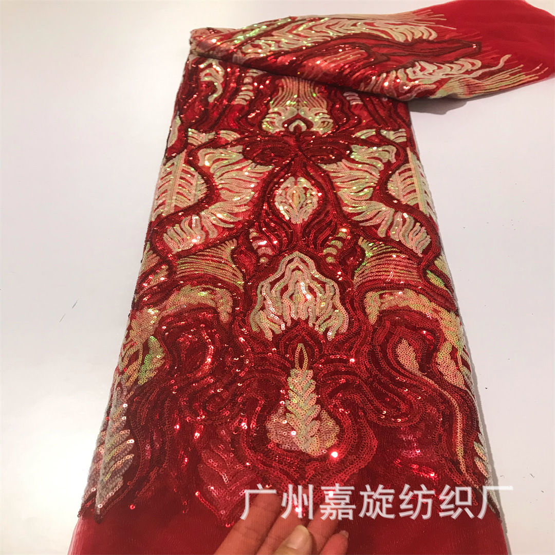 Malla de poliéster africano lentejuelas encaje europeo y americano DIY elegante vestido de novia vestido etapa rendimiento ropa tela JX3957 image 6