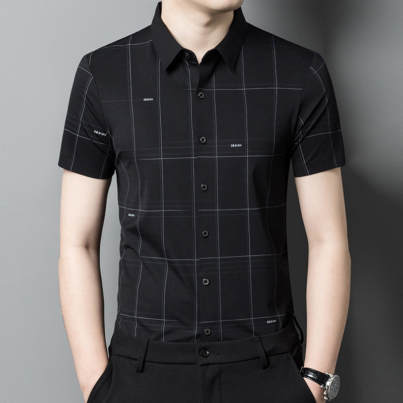 2024 sommer Hemd Licht Reife Casual Check Kurzen ärmeln Atmungsaktive Bequeme Flip Kragen Gedruckt männer Strickjacke_voghion.com