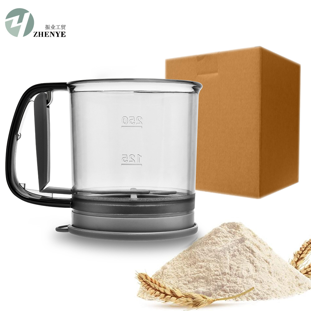 雙層帶蓋半自動手持式麵粉篩麵粉過濾器廚房烘焙工具Flour Sifter