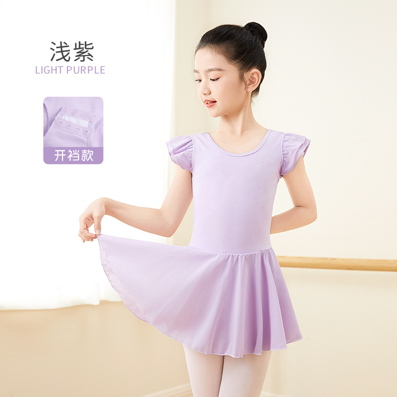 Ropa de baile para niños Ropa de entrenamiento de ballet de manga voladora pequeña de algodón para niñas de verano Falda de gasa de calidad de manga corta coreana Falda de baile