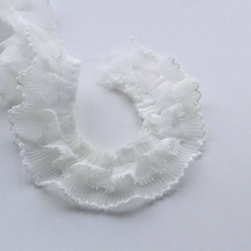 迷你双层网纱蕾丝狗牙边皱褶花边DIY手工娃衣装饰服装花边辅料4cm|undefined