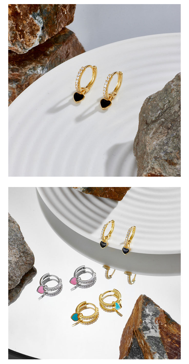 fashion heart-shaped earrings ear buckle drop oil copper earrings