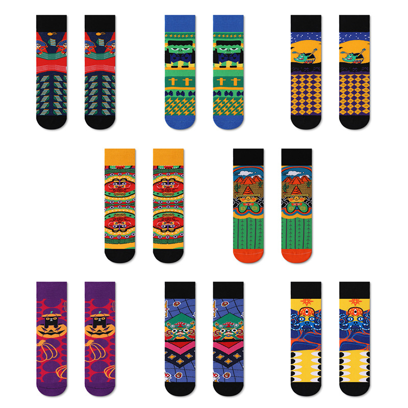 Amazon oferta transfronteriza calcetines de algodón de colores casuales y divertidos para hombres tendencia de moda calcetines de moda de tubo medio de personalidad callejera europea y americana