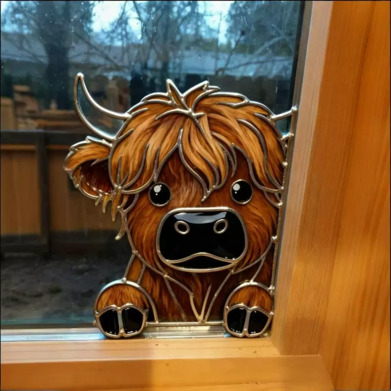 跨境亚马逊Highland Cow Window Corner Decor高地奶牛窗角装饰品