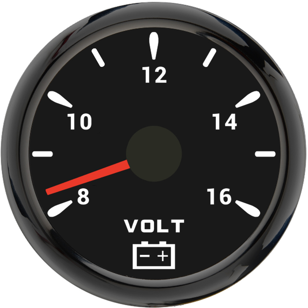Universal 52mm Voltmeter 12V 24V Universal Car Boat Meter with Backlight (automobile instrument) - black-bezel-black-face-12v