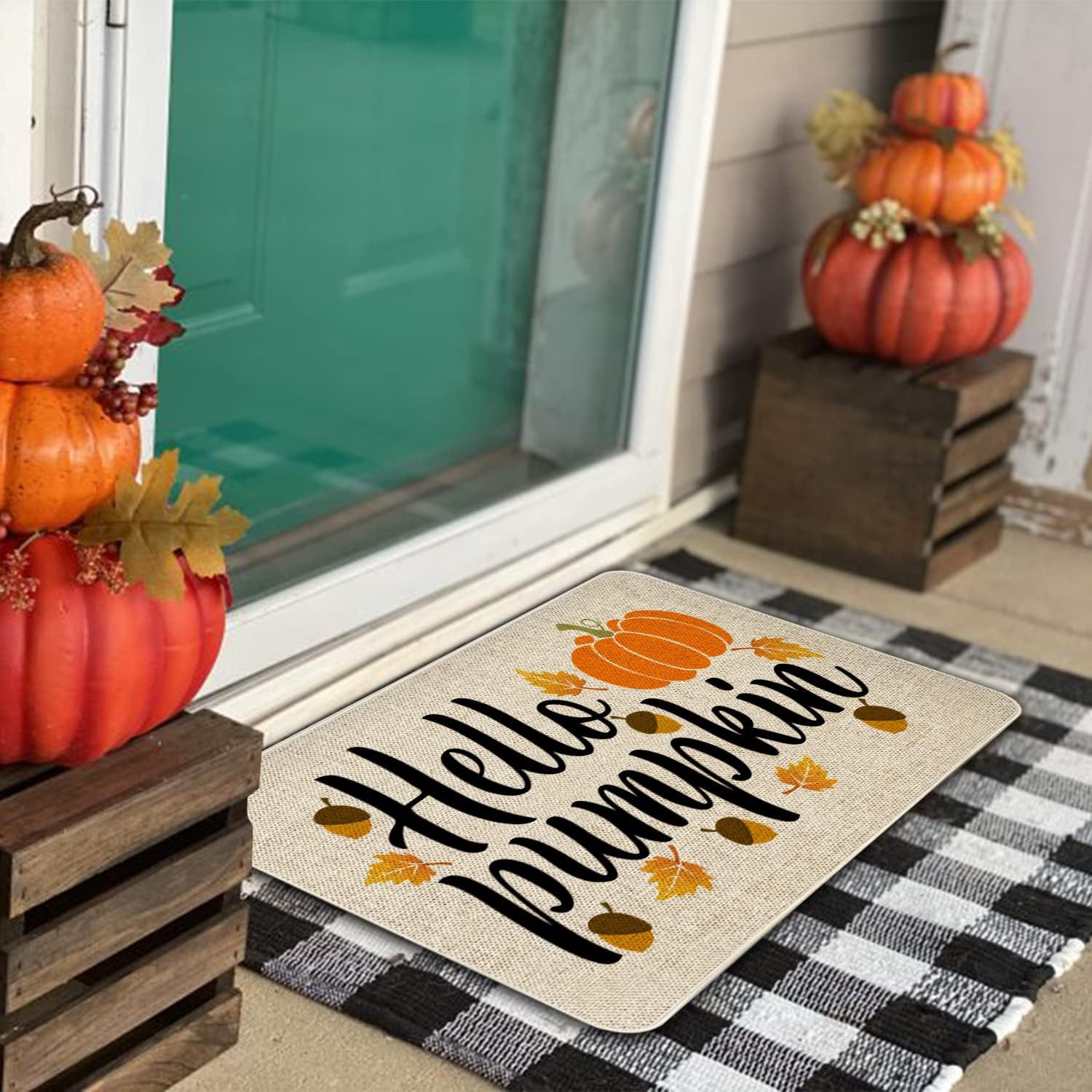 Halloween otoño calabaza alfombra de suelo en la puerta alfombra de lino alfombra de decoración textil al por mayor alfombra de pies