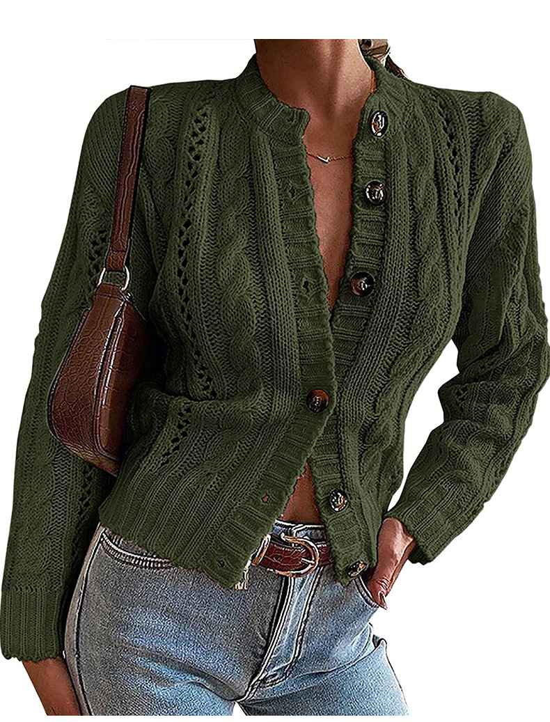 Twisted Rope Twist Single-Breasted Sweater Cardigan NSMMY82947