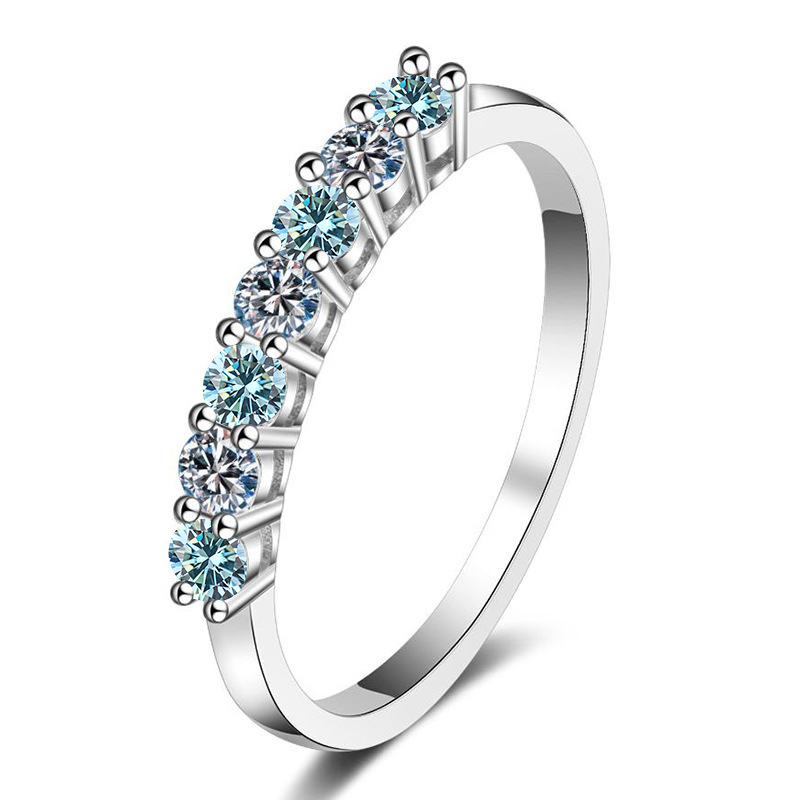 S925 plata 70 puntos anillo de diamantes de color siete princesas siete estrellas anillo de diamantes para mujeres superpuestas simple moda al por mayor