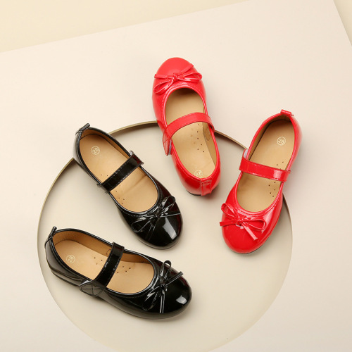 Children's Small Leather Shoes 2025 Spring and Autumn New Middle and Large Children's Princess Shoes, Soft Sole Girl Butterfly Knot Single Shoes