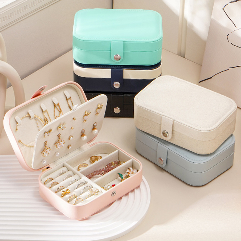 Caja de almacenamiento de joyas de suministro directo transfronterizo, caja de joyería doméstica portátil de doble capa para pendientes, anillos, collares, caja de joyería multicapa