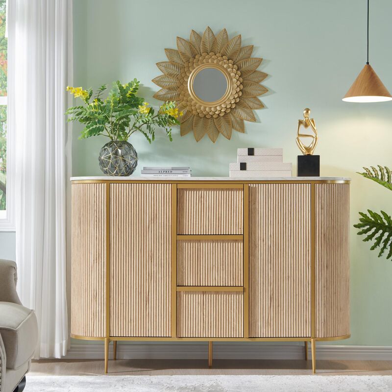 Grooved Sideboard Coffee Bar Storage Wine Cabinet Suitable for Dining Room, Living Room and Hallway, Natural Color Grooved Sideboard Coffee Bar Storage Wine Cabinet Suitable for Dining Room, Living Room and Hallway, Natural Color