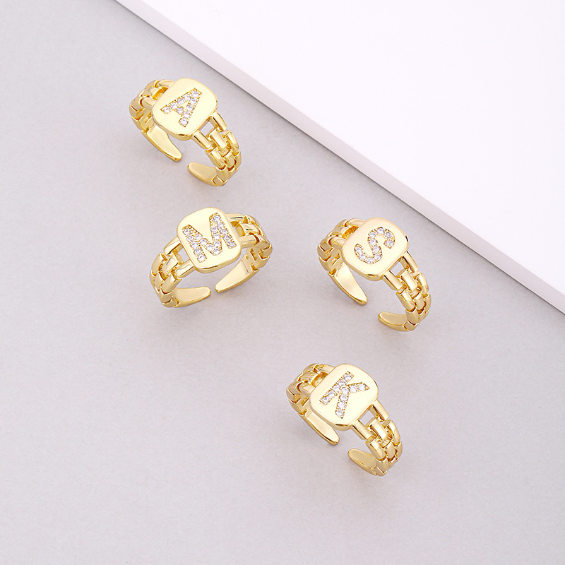 Fashion Letter Copper Inlay Zircon Rings 1 Piece display picture 2
