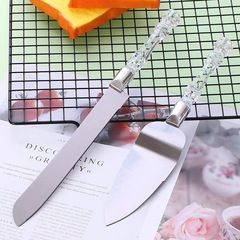 Stainless steel serrated bread knife with crystal handle 2-piece set pizza knife cake knife baking tool set manufacturer