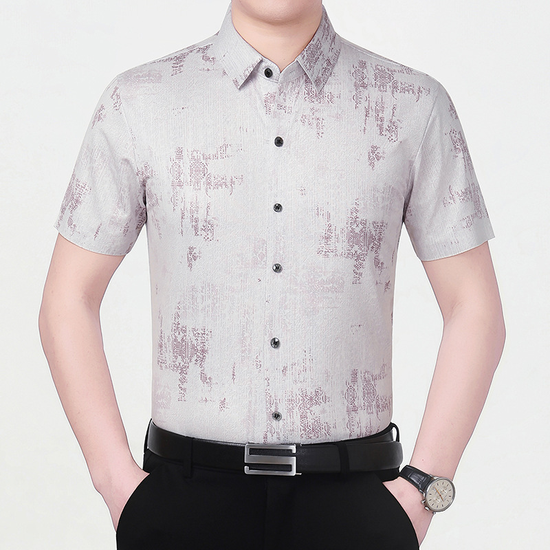Men's Summer Short-Sleeve New Silk Printed Casual Shirt, Slim Fit, Trendy, Stylish, Lightweight Top Men's Summer Short-Sleeve New Silk Printed Casual Shirt, Slim Fit, Trendy, Stylish, Lightweight Top