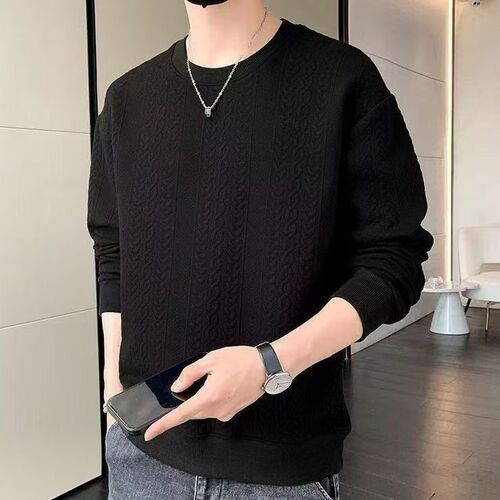 Casual Sweatshirt Trendy Versatile Brocade Crew Neck Top for Men Stylish Spring and Autumn Season